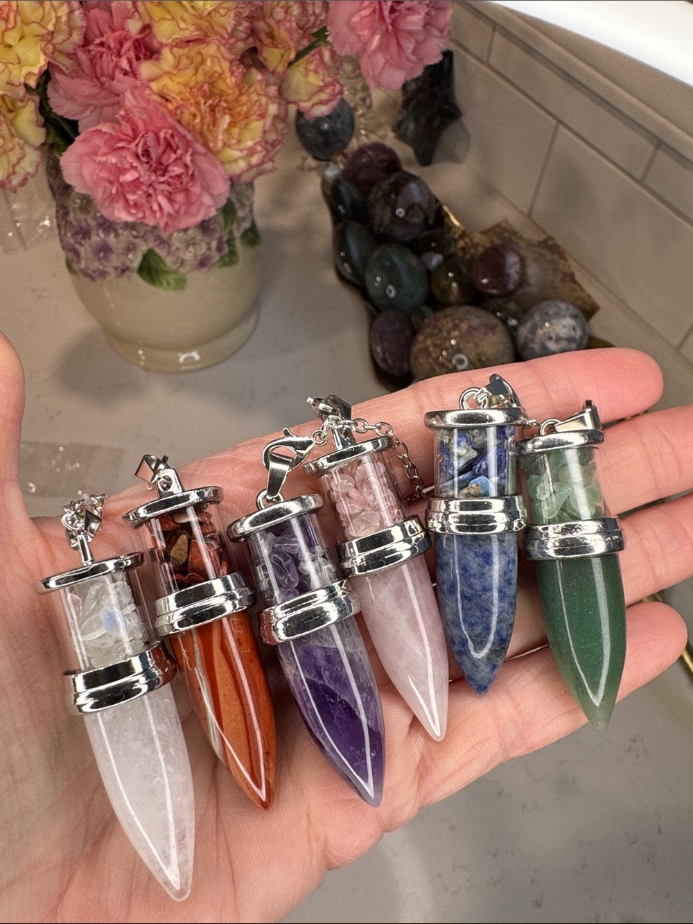 Crystal Bullet & Chips Pendant Necklace (listing is for 1)